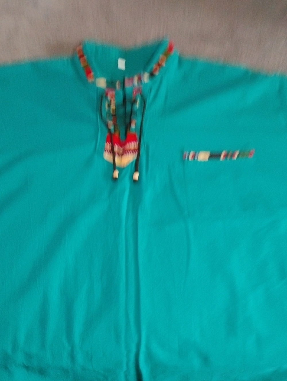 Yala Teal Pullover Top with Decorative Tag